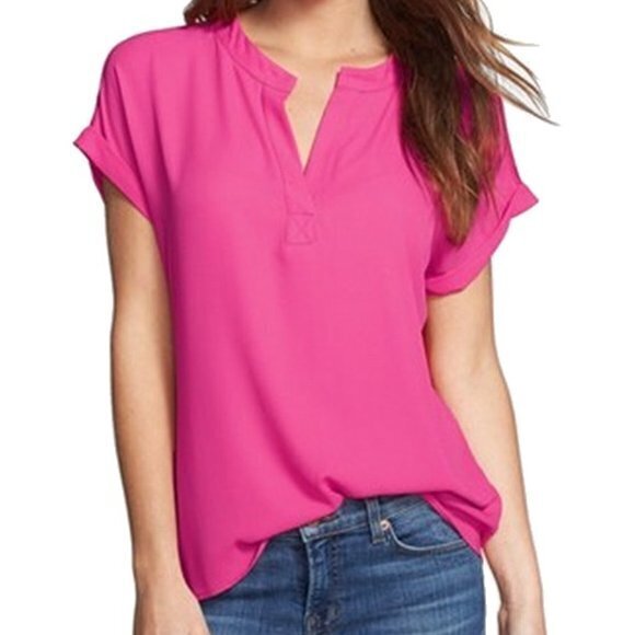 Pleione‎ Blue Womens Size Small Split-Neck Cuffed-Sleeve Blouse Top - Picture 2 of 5